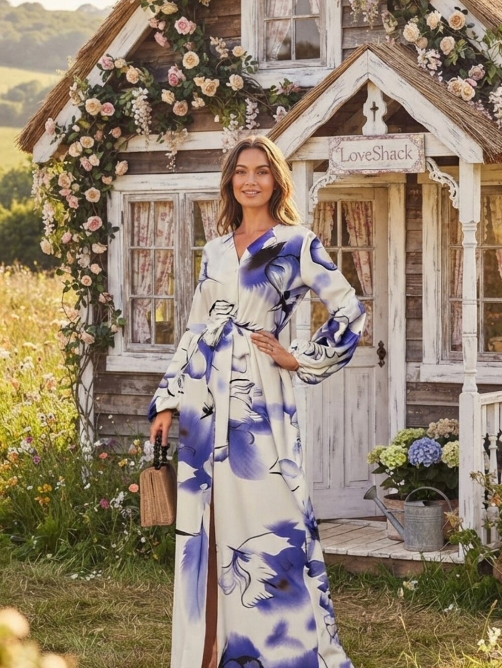 MULTICOLOR SLIT THIGH, FLORAL PREMIUM QUALITY SPECIAL EVENT MAXI DRESS
